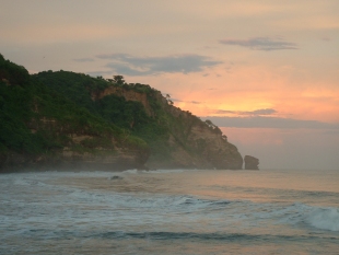 Golden glow over the cliffs at K-59, El Salvador.